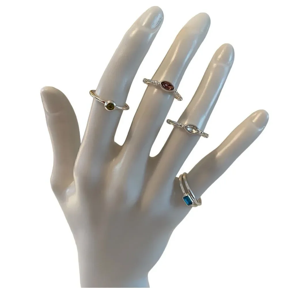 Silver Tone Multi-Stone Ring Stack in Sizes 5, 6 & 7..